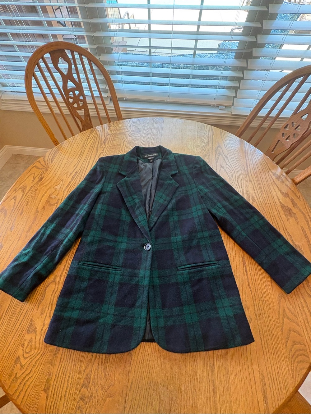 Vintage Braebrook Preppy Wool Plaid Blazer Jacket, Size 6P Petite Academia